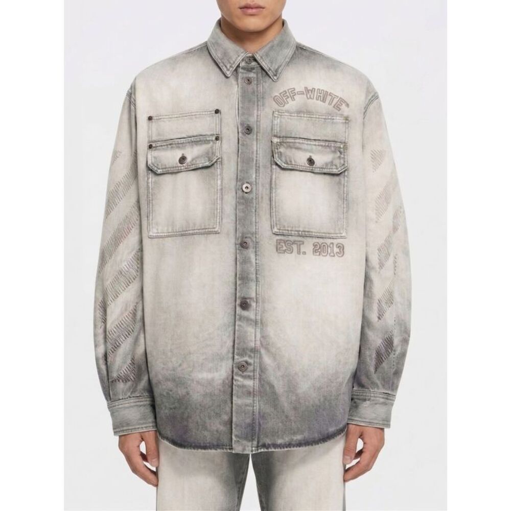 Off-White Men Casual Cotton Denim Shirt Off-White